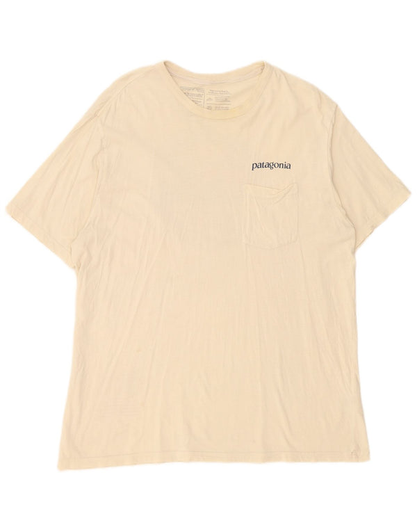 Męski T-shirt z grafiką Patagonia o regularnym kroju, duży, beżowy