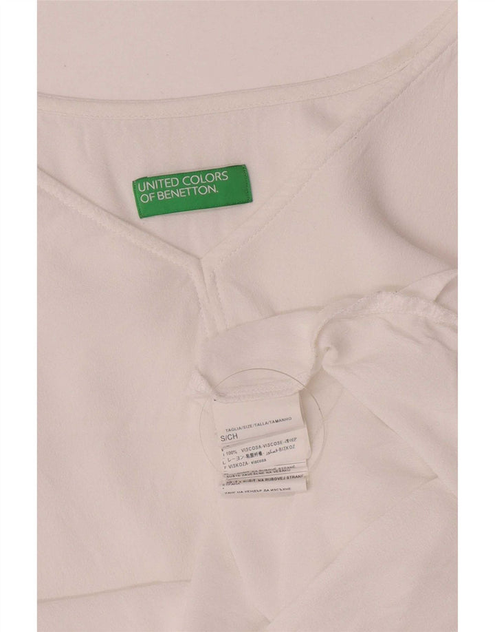 Damski krótki top Benetton z długim rękawem UK 10 Small, biała wiskoza