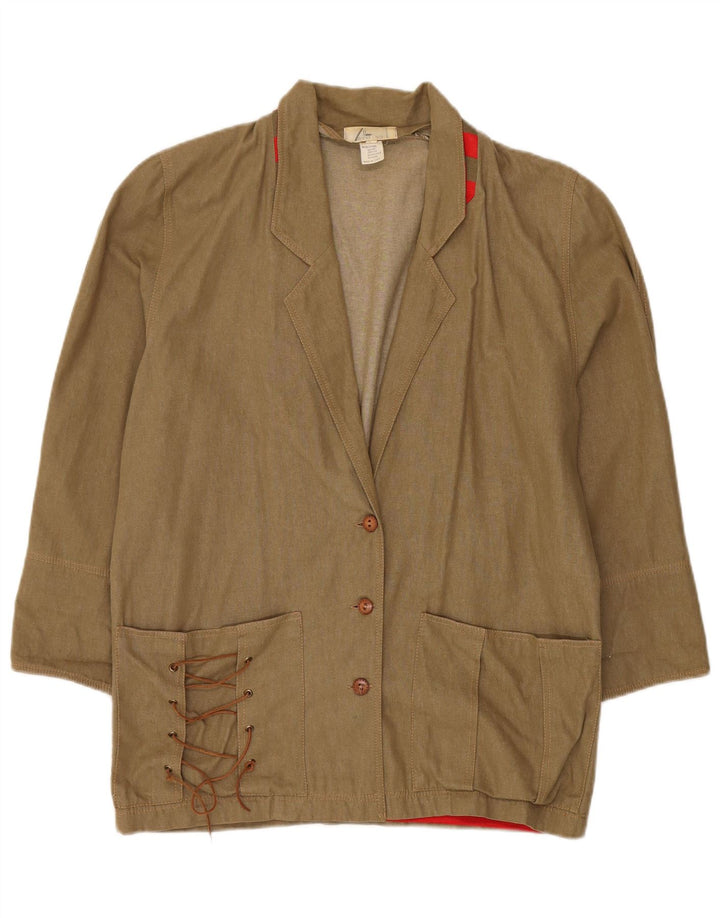 Vintage damska marynarka o przedłużonym fasonie, zapinana na 3 guziki IT 42, średnia zielona bawełna