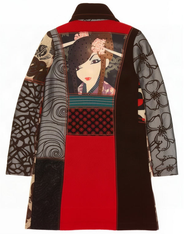 Desigual Womens Graphic Overcoat EU 38 Medium Multicoloured Patchwork