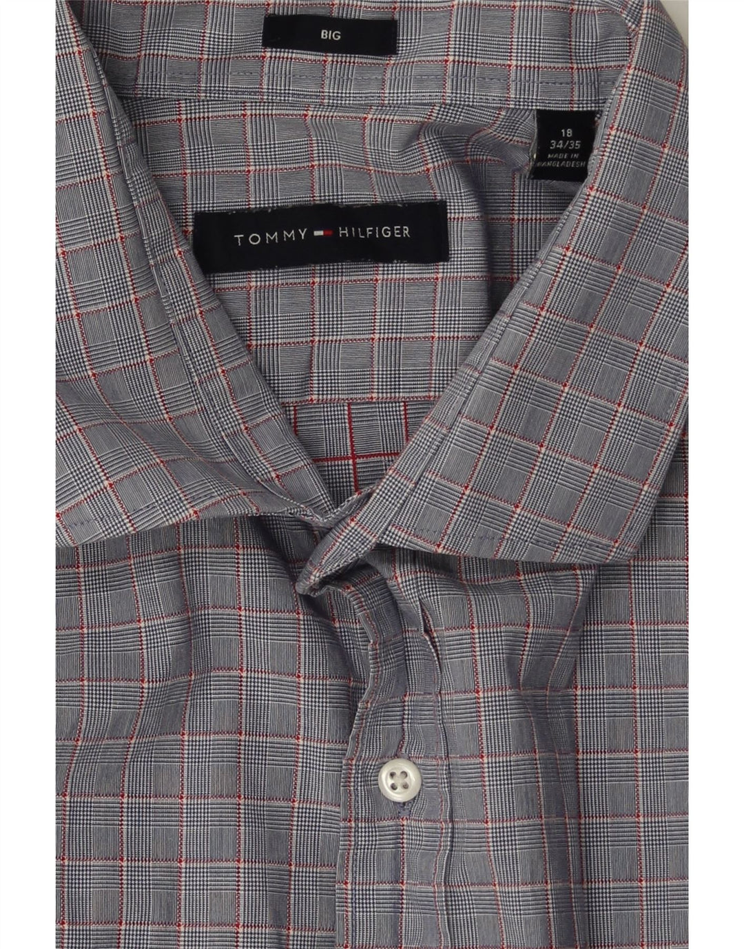 TOMMY HILFIGER Mens Big Shirt Size 18 2XL Grey Check Cotton Vintage Tommy Hilfiger and Second-Hand Tommy Hilfiger from Messina Hembry 