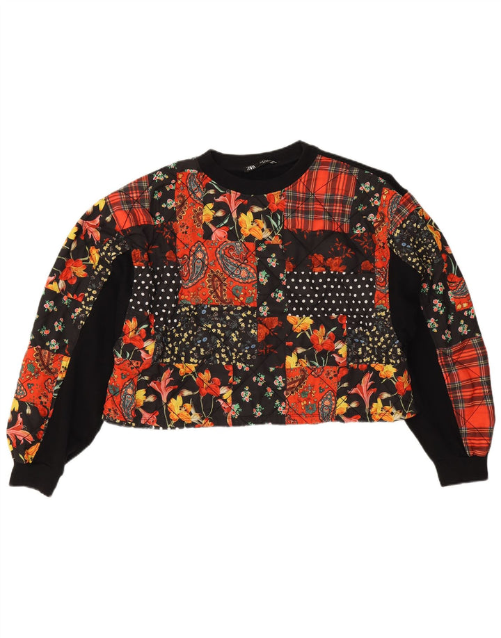 Damska bluza oversize Zara Crop Jumper UK 14, średni czarny patchwork