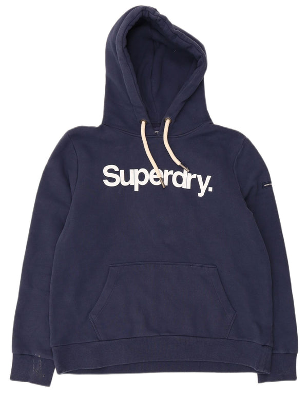 Damski sweter z kapturem i grafiką SUPERDRY UK 16, duży, granatowy, bawełniany