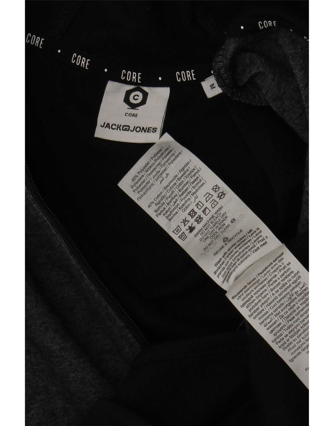 Męski sweter Jack & Jones z kapturem i zamkiem, średni czarny, poliester w blokach kolorystycznych