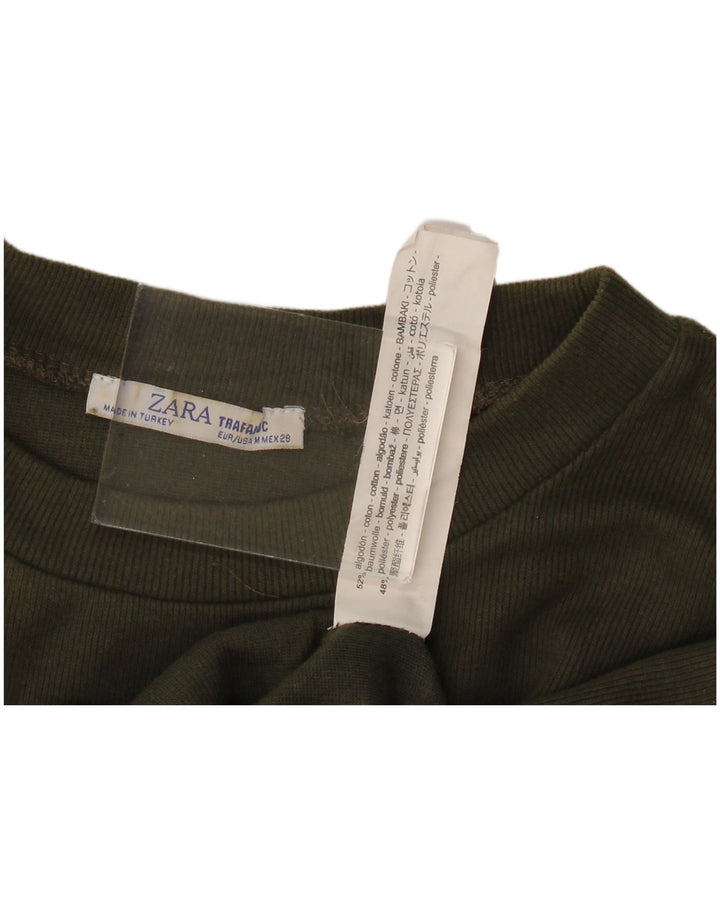 Damski krótki top oversize Zara z długim rękawem, UK 14, średnia bawełna khaki