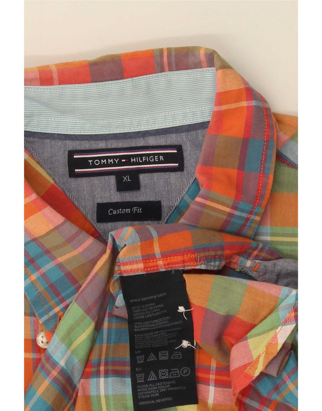 Męska koszula z krótkim rękawem Tommy Hilfiger o dopasowanym kroju XL w wielobarwną kratkę