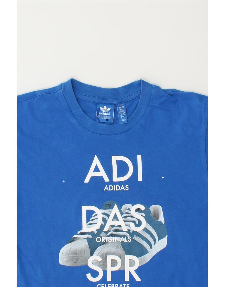 ADIDAS Mens Graphic T-Shirt Top XS Blue Vintage Adidas and Second-Hand Adidas from Messina Hembry 
