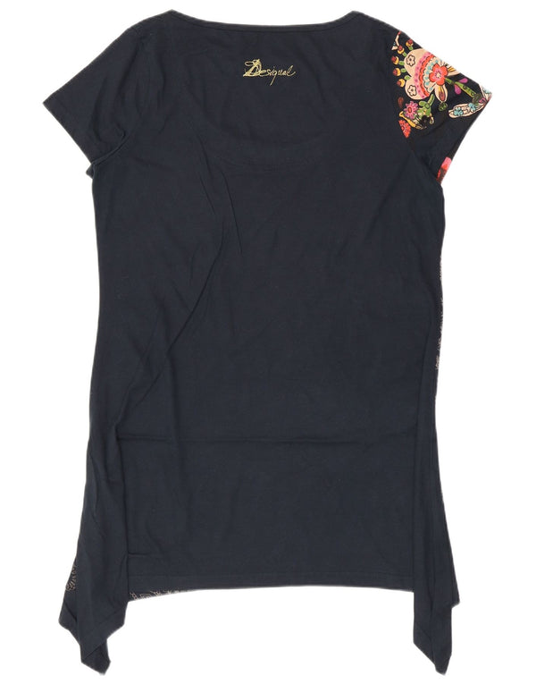 Desigual damska graficzna asymetryczna sukienka-tunika UK 14, średnia czarna w kwiaty