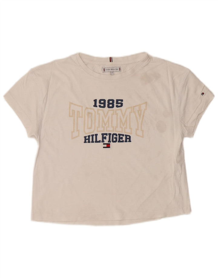 TOMMY HILFIGER Dziewczęcy T-shirt z krótkim rękawem, 13-14 lat, biały