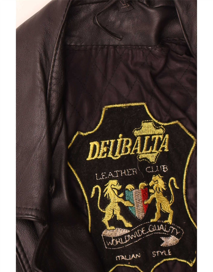 Damska skórzana kurtka motocyklowa w stylu vintage UK 14, średnia czarna skóra