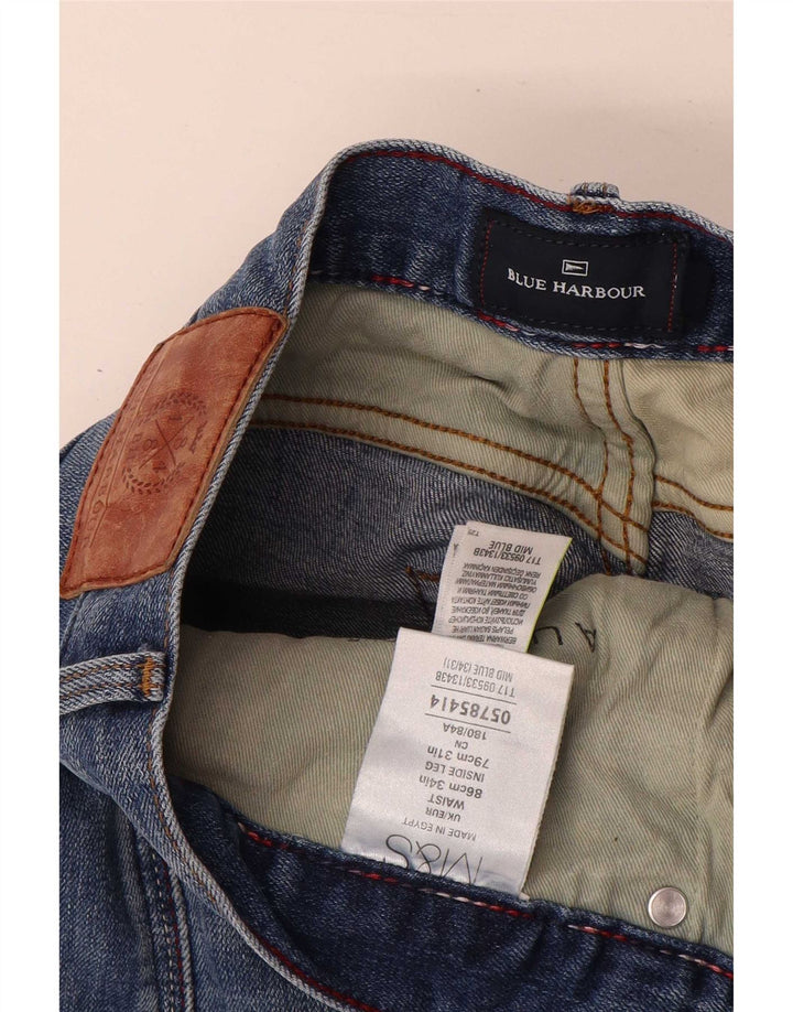 Marks & Spencer Męskie niebieskie dżinsy proste Harbor W34 L31 bawełniane
