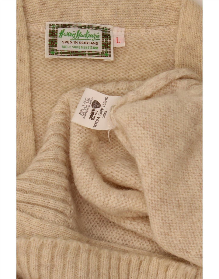 Sweter męski w stylu vintage, duży, beżowy, wełniany