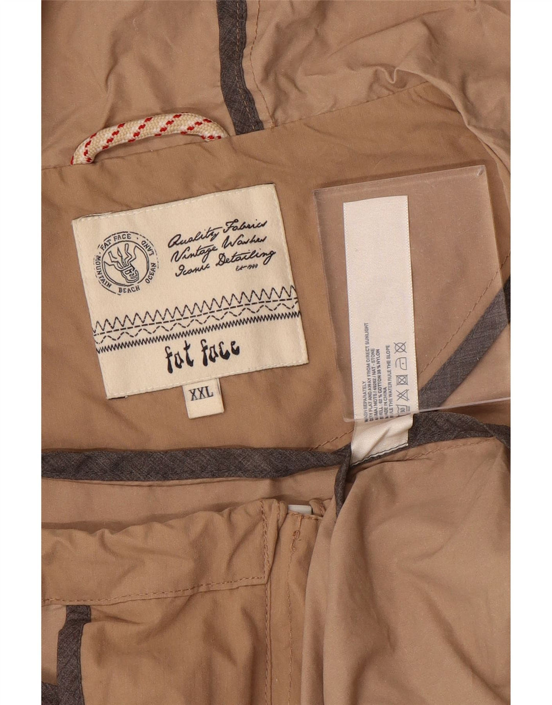 Męska kurtka wiatrówka z kapturem FAT FACE UK 44 2XL Beżowa bawełna