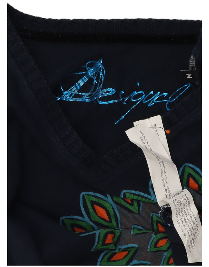 Desigual damski top graficzny z długim rękawem, UK 12, średni granatowy, bawełniany