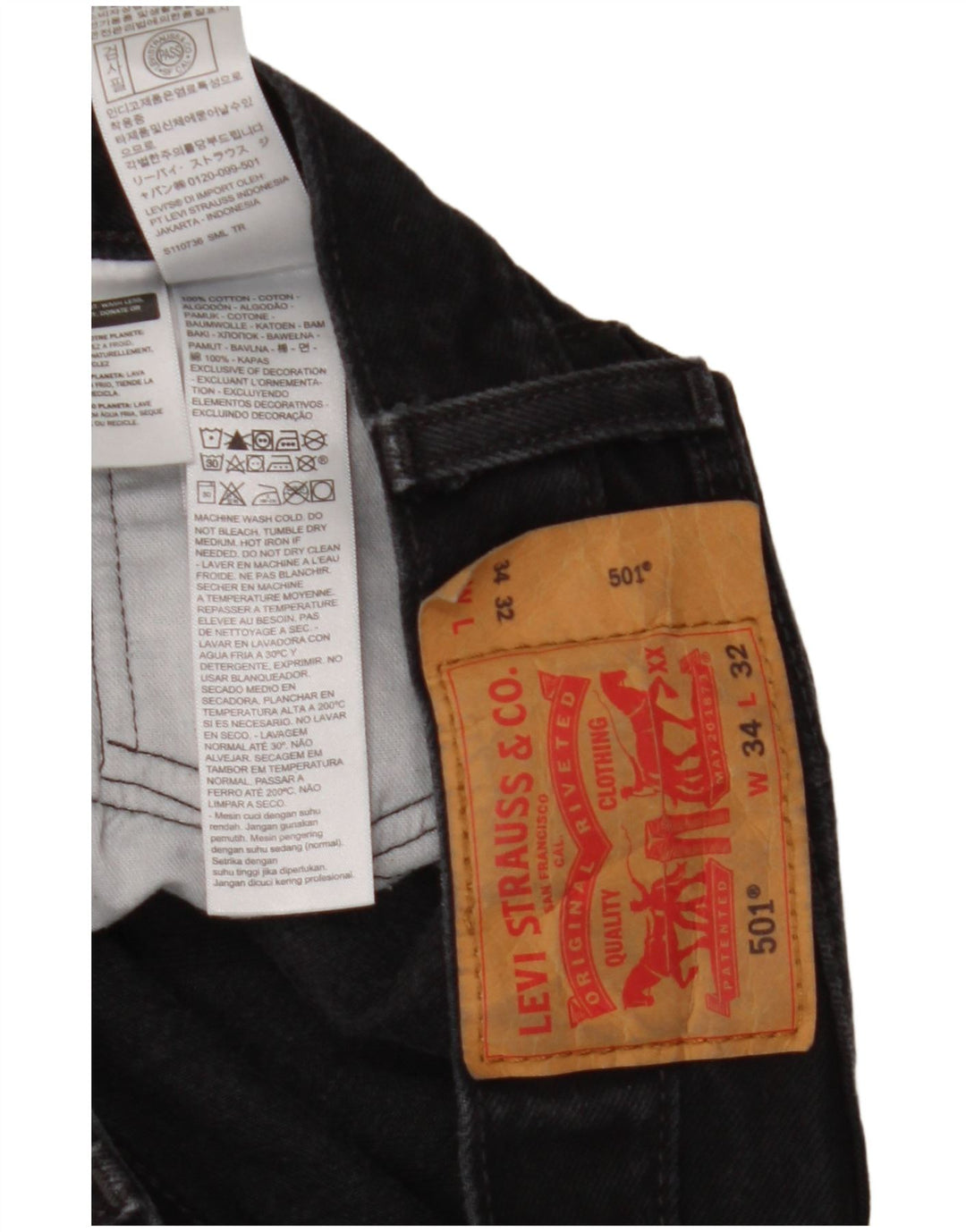 Męskie dżinsy Levi's 501 Straight W34 L32 Czarna bawełna