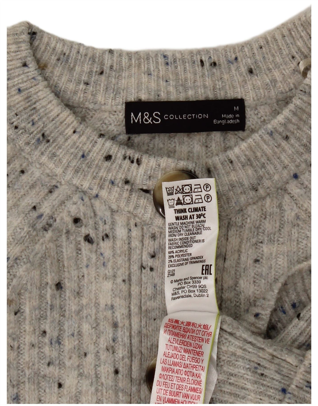 Marks & Spencer Damski sweter rozpinany UK 14, średni szary, nakrapiany