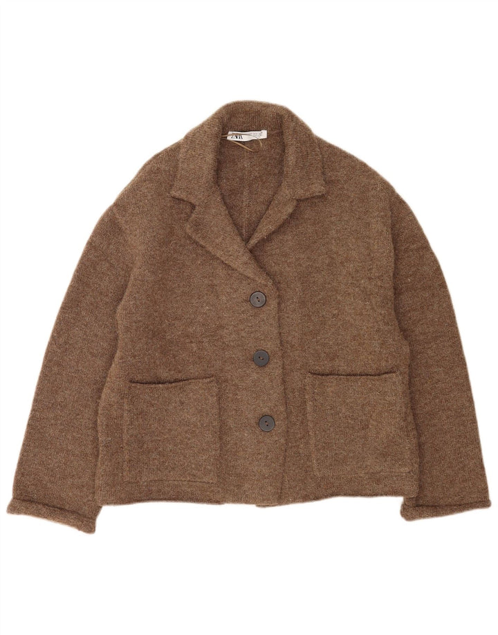 Damski sweter oversize Zara UK 10, mały, brązowy poliester