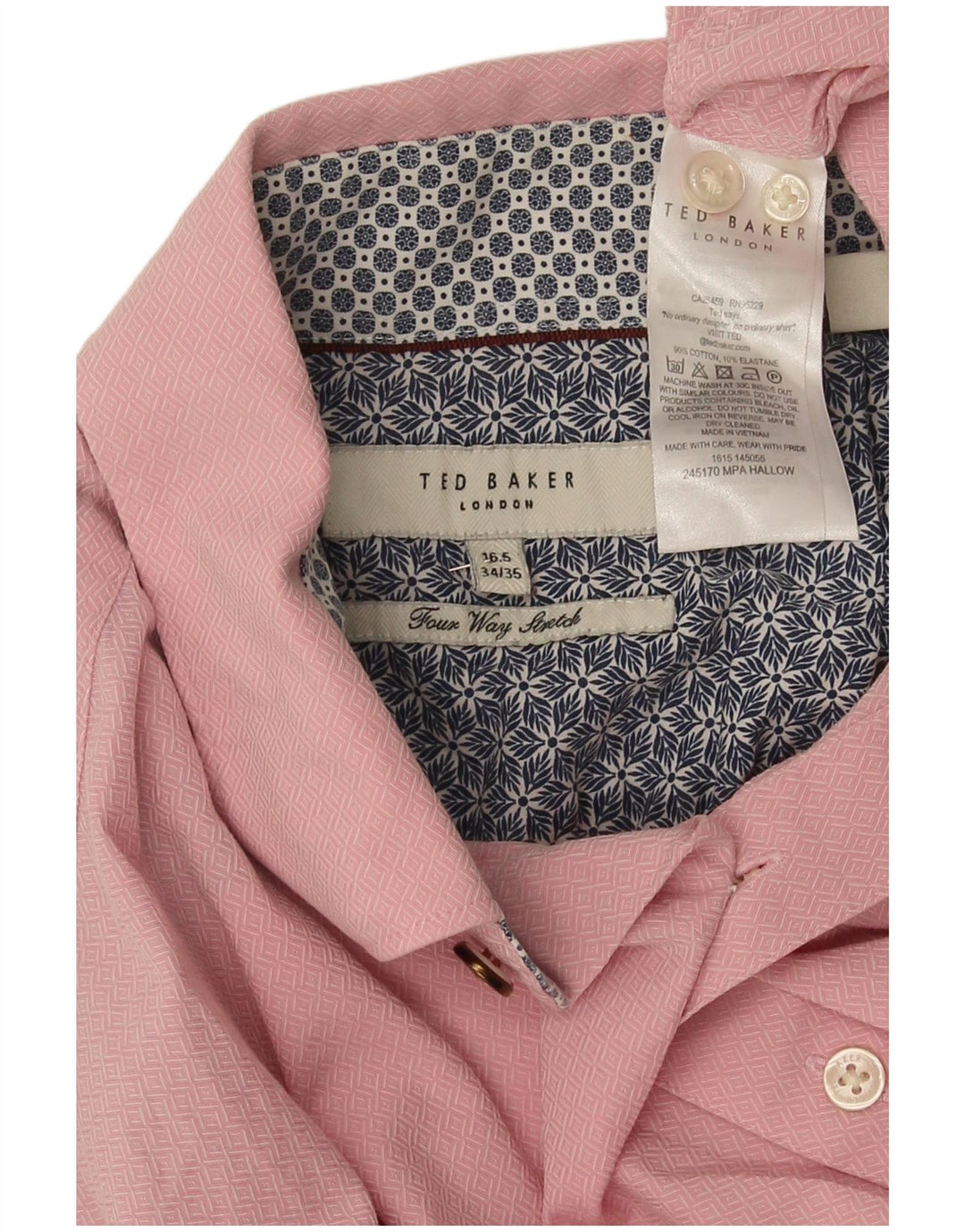 Koszula męska Ted Baker, rozmiar 16, 1/2, duża, różowa, z geometrycznej bawełny