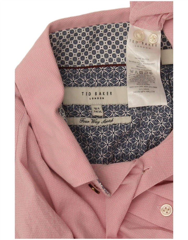 Koszula męska Ted Baker, rozmiar 16, 1/2, duża, różowa, z geometrycznej bawełny