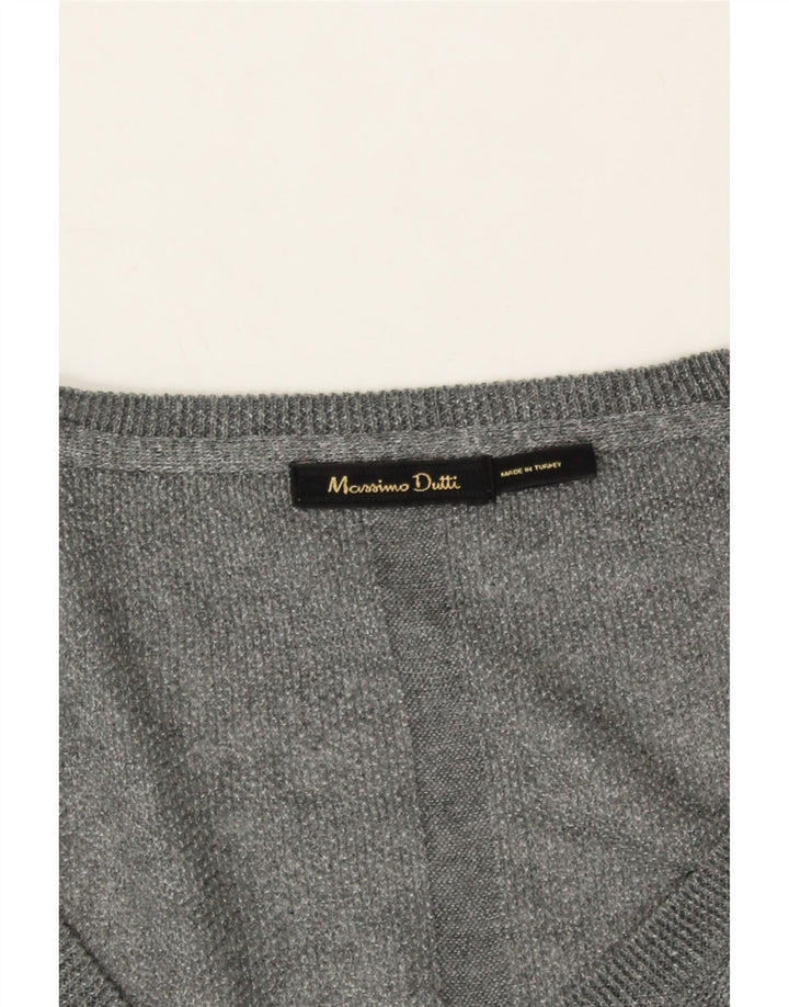 MASSIMO DUTTI Womens Asymmetric V-Neck Jumper Sweater UK 14 Medium Grey Vintage Massimo Dutti and Second-Hand Massimo Dutti from Messina Hembry 
