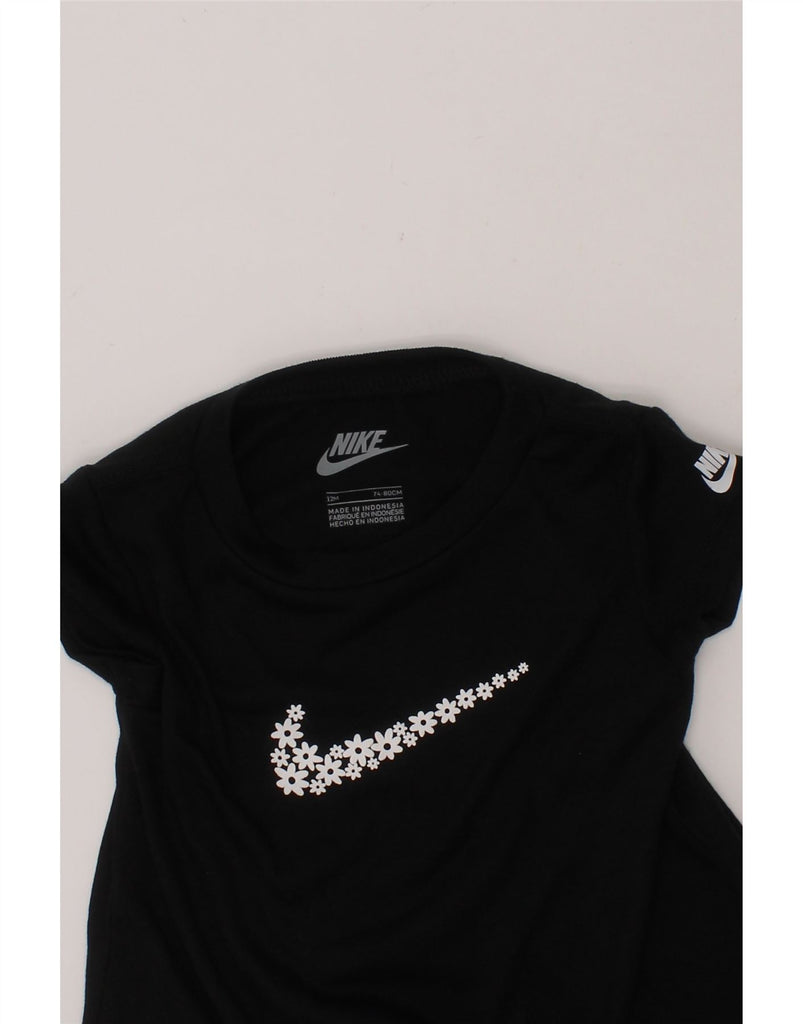 NIKE Baby Girls Graphic T-Shirt Dress 9-12 Months Black Floral Sports Vintage Nike and Second-Hand Nike from Messina Hembry 