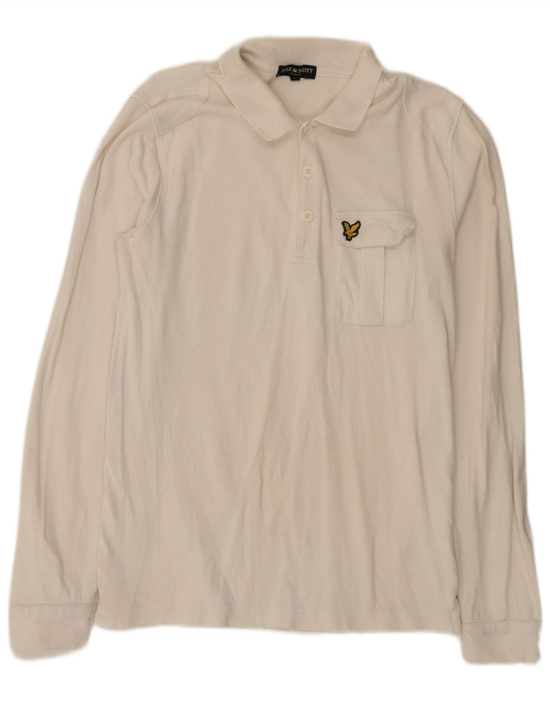 Męska koszulka polo z długim rękawem Lyle & Scott, średnia, biała, bawełniana