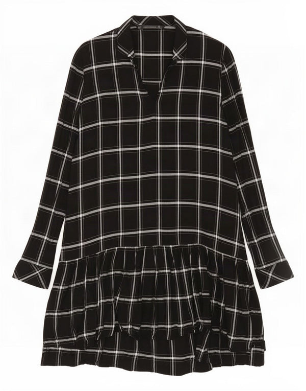 Zara Womens Trafaluc Long Sleeve Tiered Dress UK 14 Large Black Check