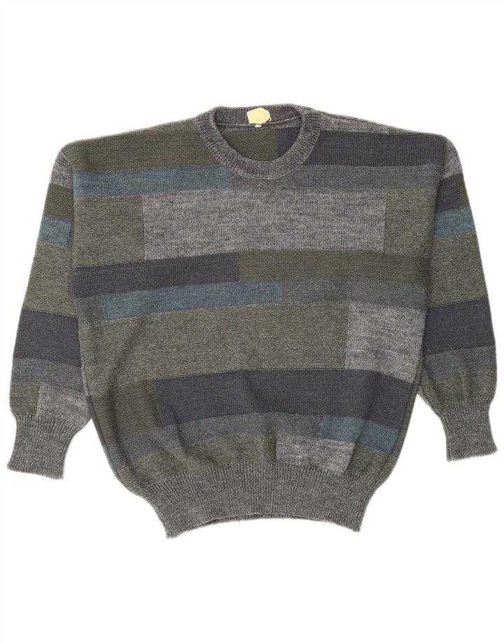 Męski sweter z okrągłym dekoltem w stylu vintage IT 46 Mały, wielobarwny blok kolorów