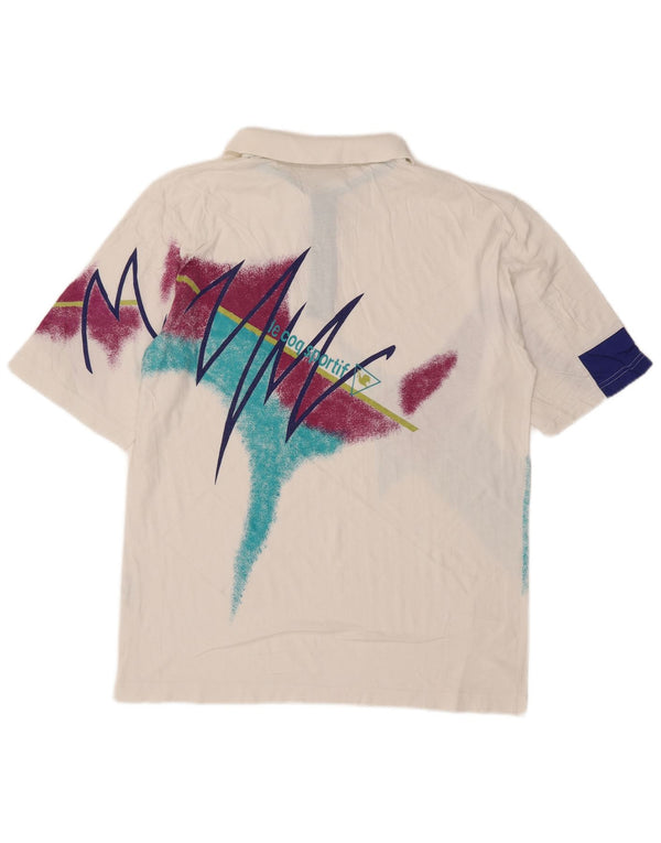 Męska graficzna koszulka polo Le Coq Sportif UK 42/44, duża, biała bawełna