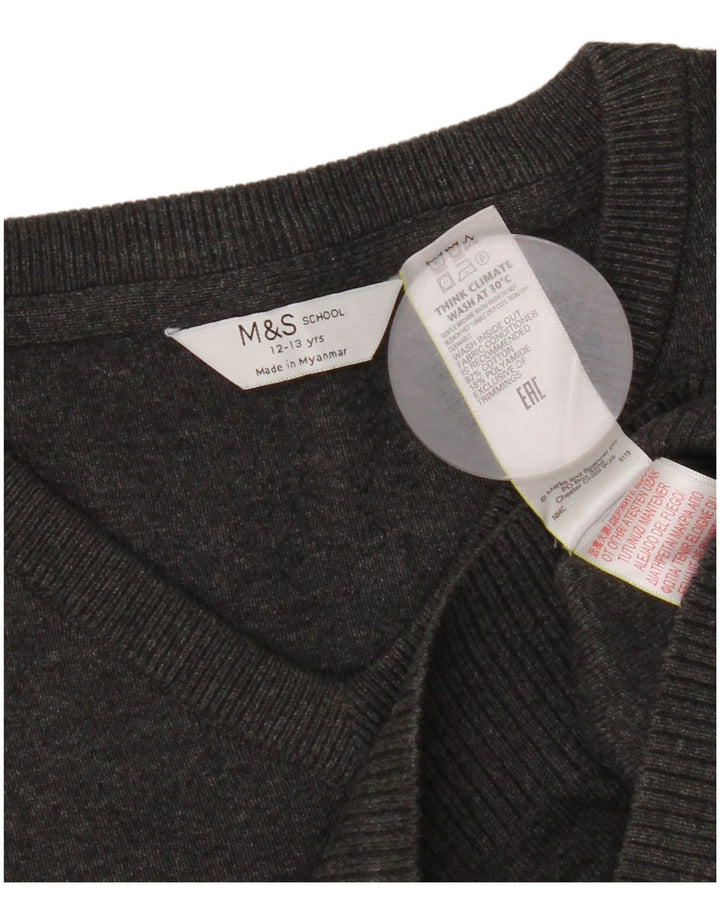 Marks & Spencer Chłopięcy sweter z dekoltem w kształcie litery V, 12-13 lat, szary, bawełniany