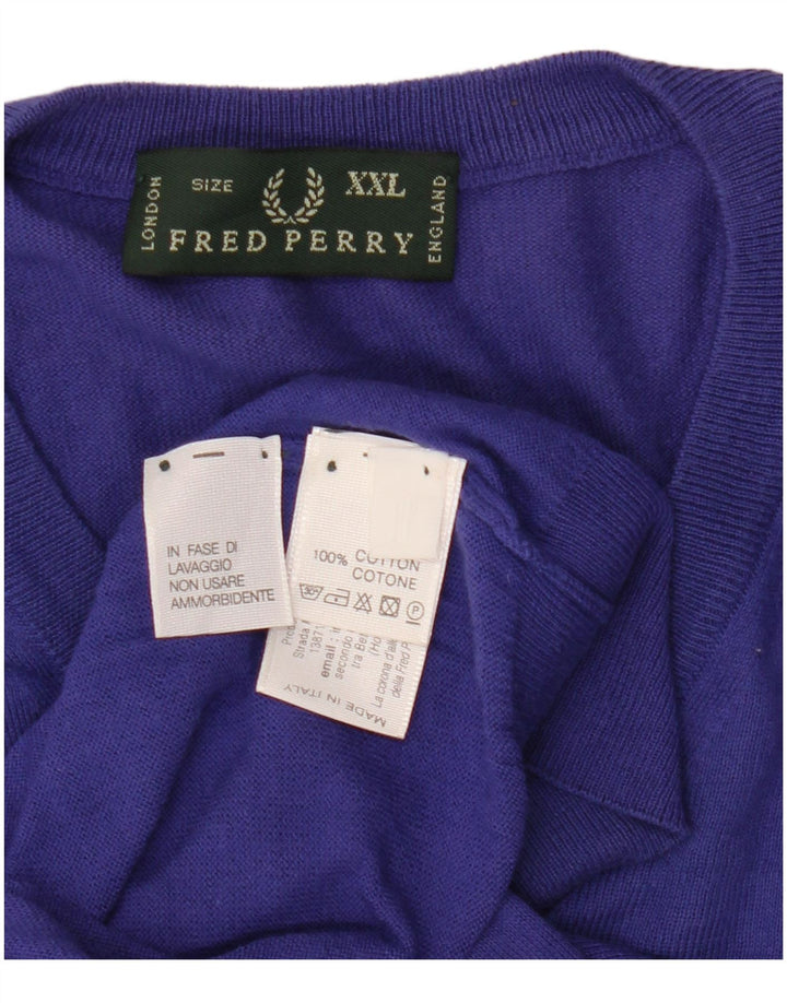 Męski sweter Fred Perry z dekoltem w kształcie litery V, 2XL, fioletowa bawełna