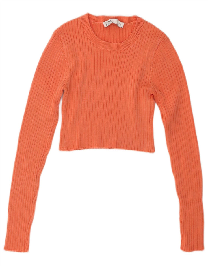 Damski krótki top Zara z długim rękawem UK 8 Small Orange Wiskoza