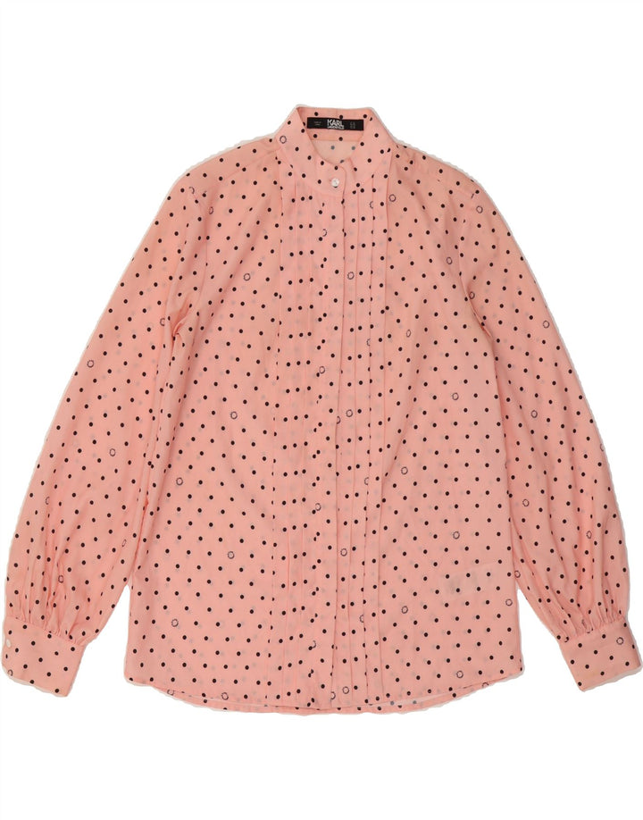 KARL LAGERFELD Womens Shirt Blouse UK 14 Medium Pink Polka Dot Polyester Vintage Karl Lagerfeld and Second-Hand Karl Lagerfeld from Messina Hembry 