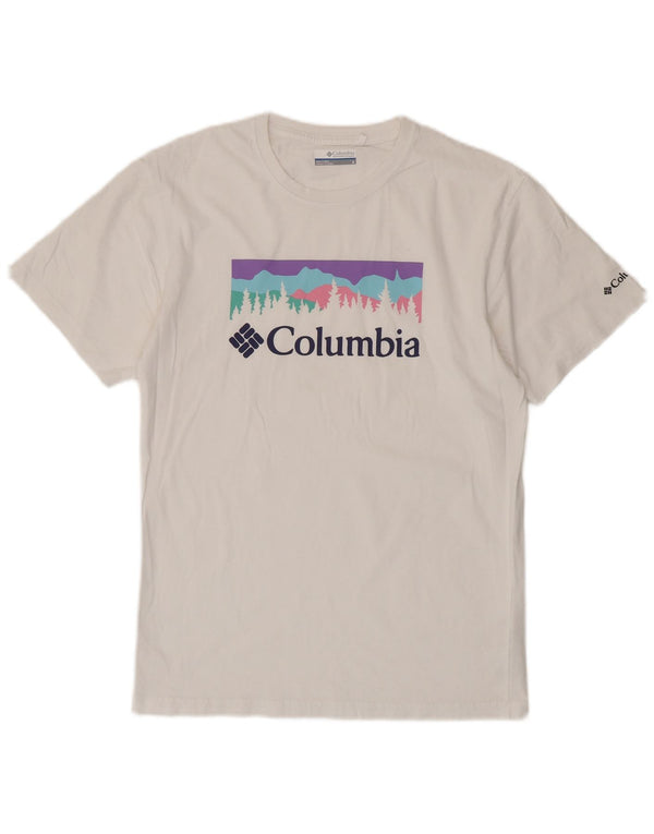 Męska koszulka z grafiką Columbia, mała, biała, bawełniana