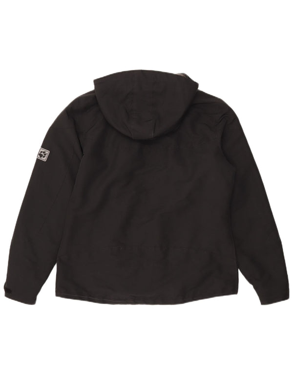 Damska kurtka wiatrówka z kapturem Jack Wolfskin UK 16, duża, czarna, poliester