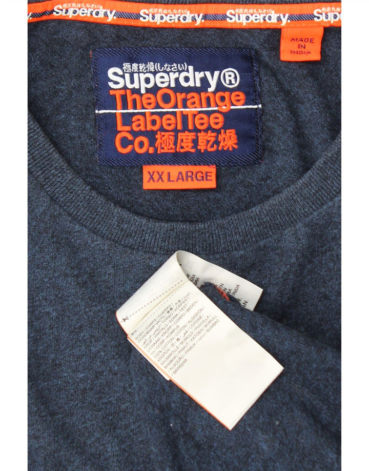 SUPERDRY Męski top z długim rękawem, 2XL, granatowy, bawełniany w bloki kolorów