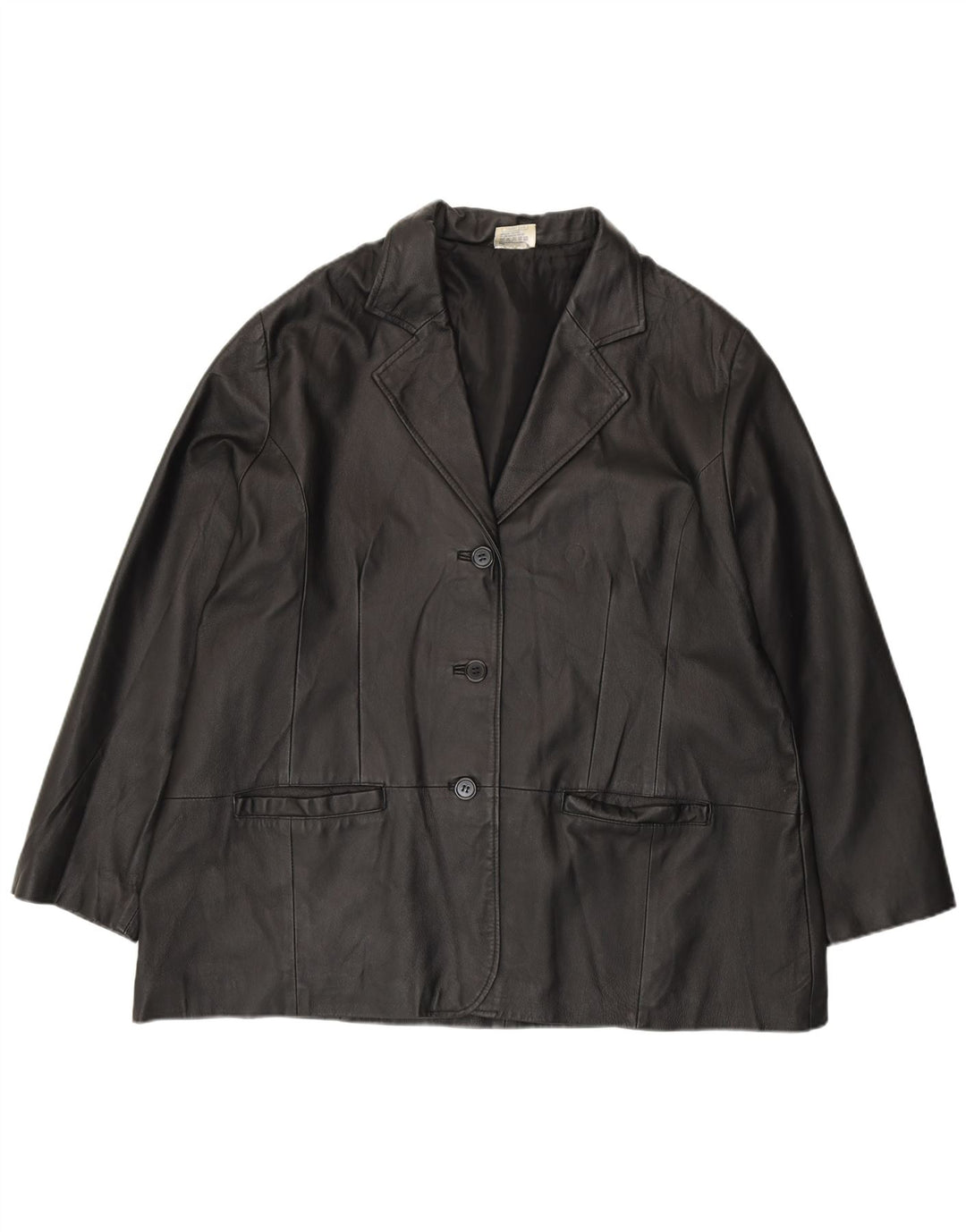 Agenda Damska skórzana marynarka zapinana na 3 guziki UK 24 4XL Czarna skóra