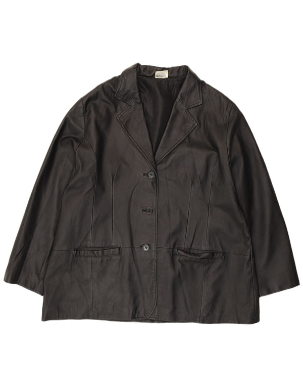 Agenda Damska skórzana marynarka zapinana na 3 guziki UK 24 4XL Czarna skóra