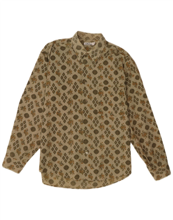 Koszula męska w stylu vintage, duża, khaki, z poliestru w kwiaty