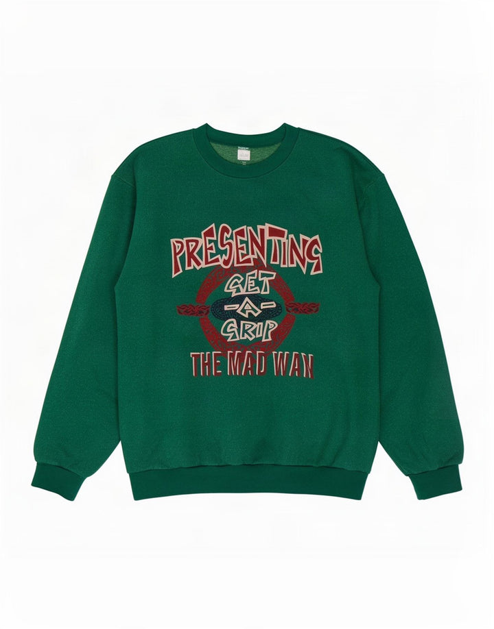 Męska bluza z grafiką w stylu vintage, sweter XL, zielona bawełna