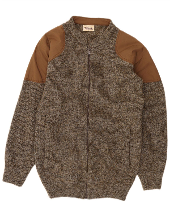SETTEBELO Męski sweter rozpinany, mały, brązowy, wełniany nakrapiany