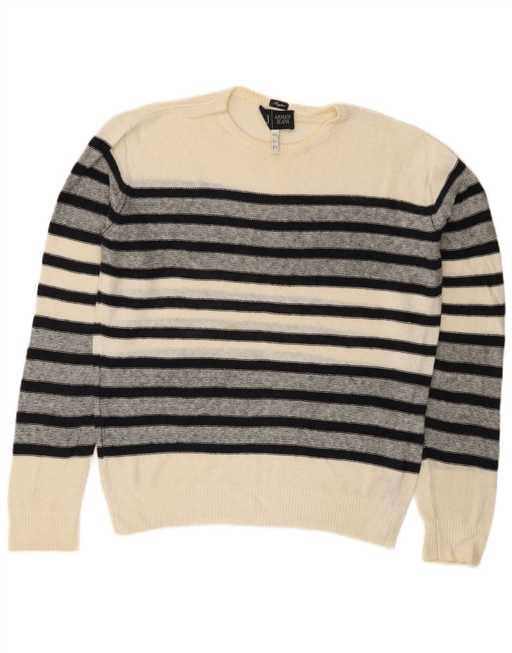 Męski sweter z okrągłym dekoltem Armani Jeans o regularnym kroju, w średnie białe paski