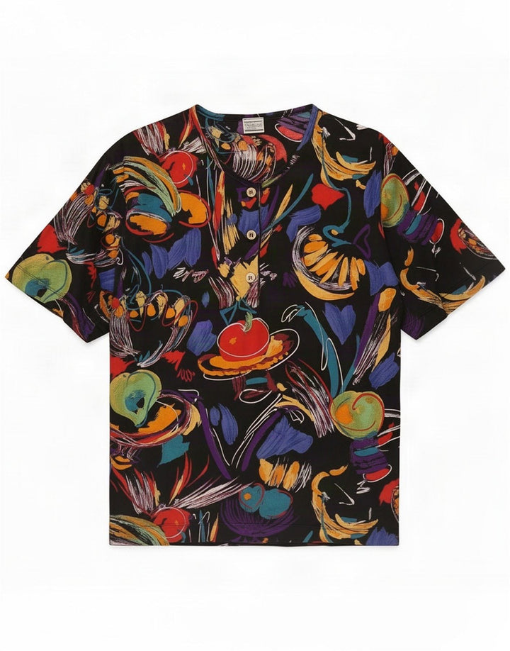 T-shirt damski w stylu vintage z abstrakcyjnym wzorem Top UK 10 mały wielobarwny