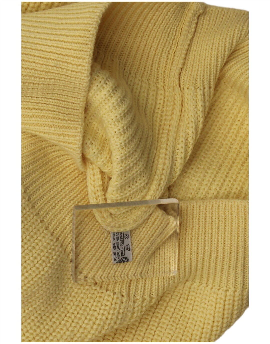 Męski sweter z okrągłym dekoltem w stylu vintage, średnia żółta wełna