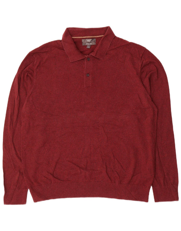 Męski sweter polo Marks & Spencer, duży, bordowy, bawełniany