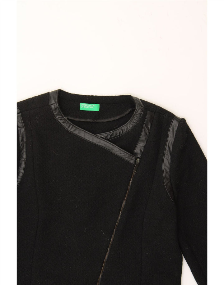 BENETTON Womens Bomber Jacket UK 16 Large  Black Wool Vintage Benetton and Second-Hand Benetton from Messina Hembry 