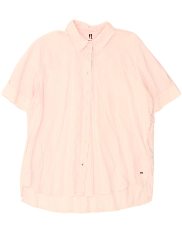 Damska koszula oversize z krótkim rękawem Tommy Hilfiger UK 12 Medium Pink Linen
