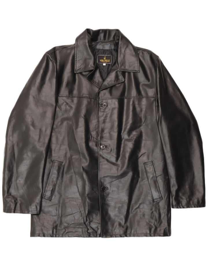 Vintage męska kurtka skórzana IT 52 XL czarna skóra