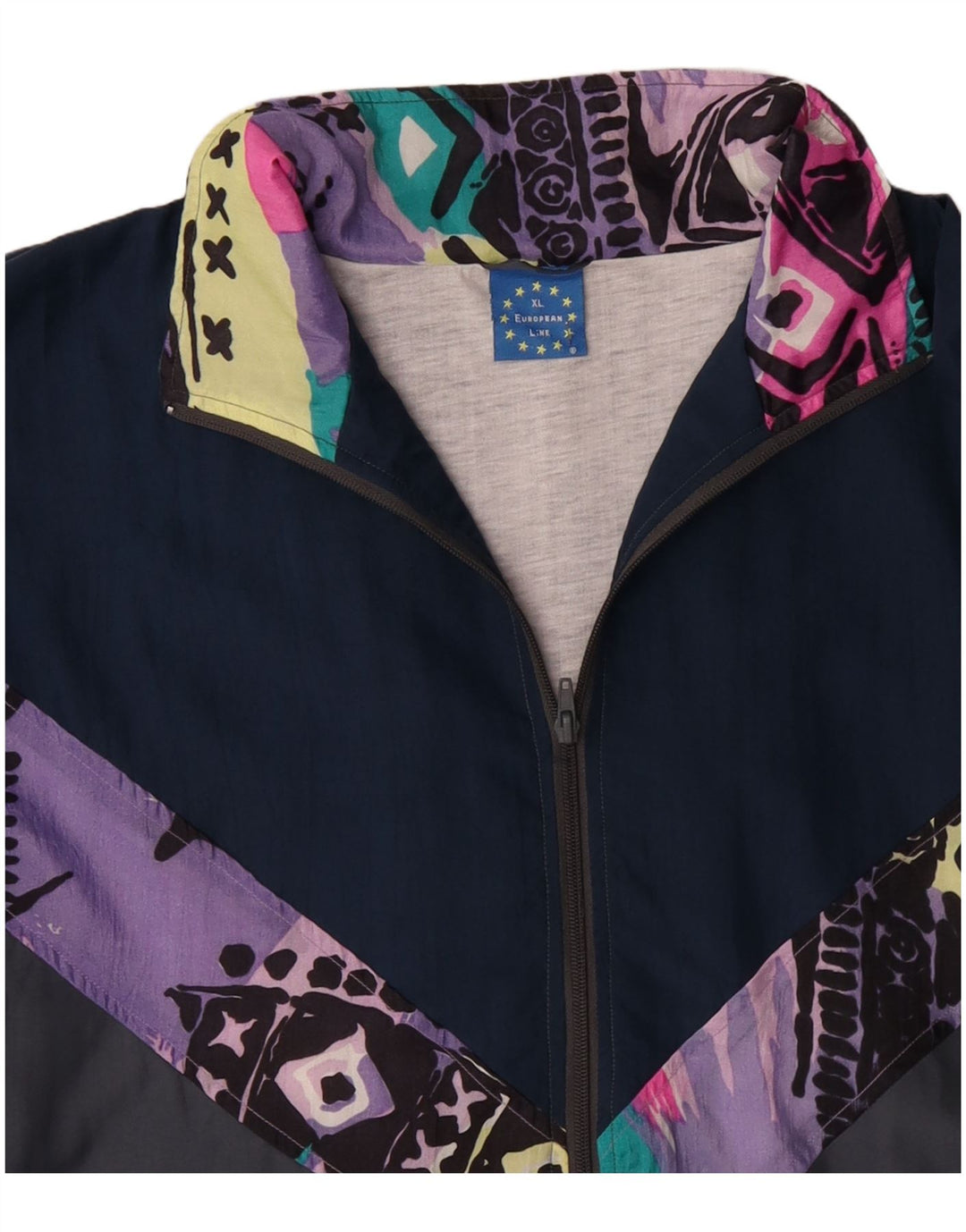 Męska kurtka dresowa w stylu vintage XL Szary poliester z blokami kolorów, lata 90