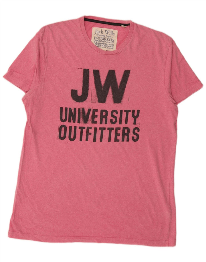Męski T-shirt z grafiką JACK WILLS, mały, różowy, bawełniany